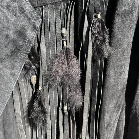 Women's Vintage (90s) Black Leather Fringe Western Duster - Picture 6 of 10